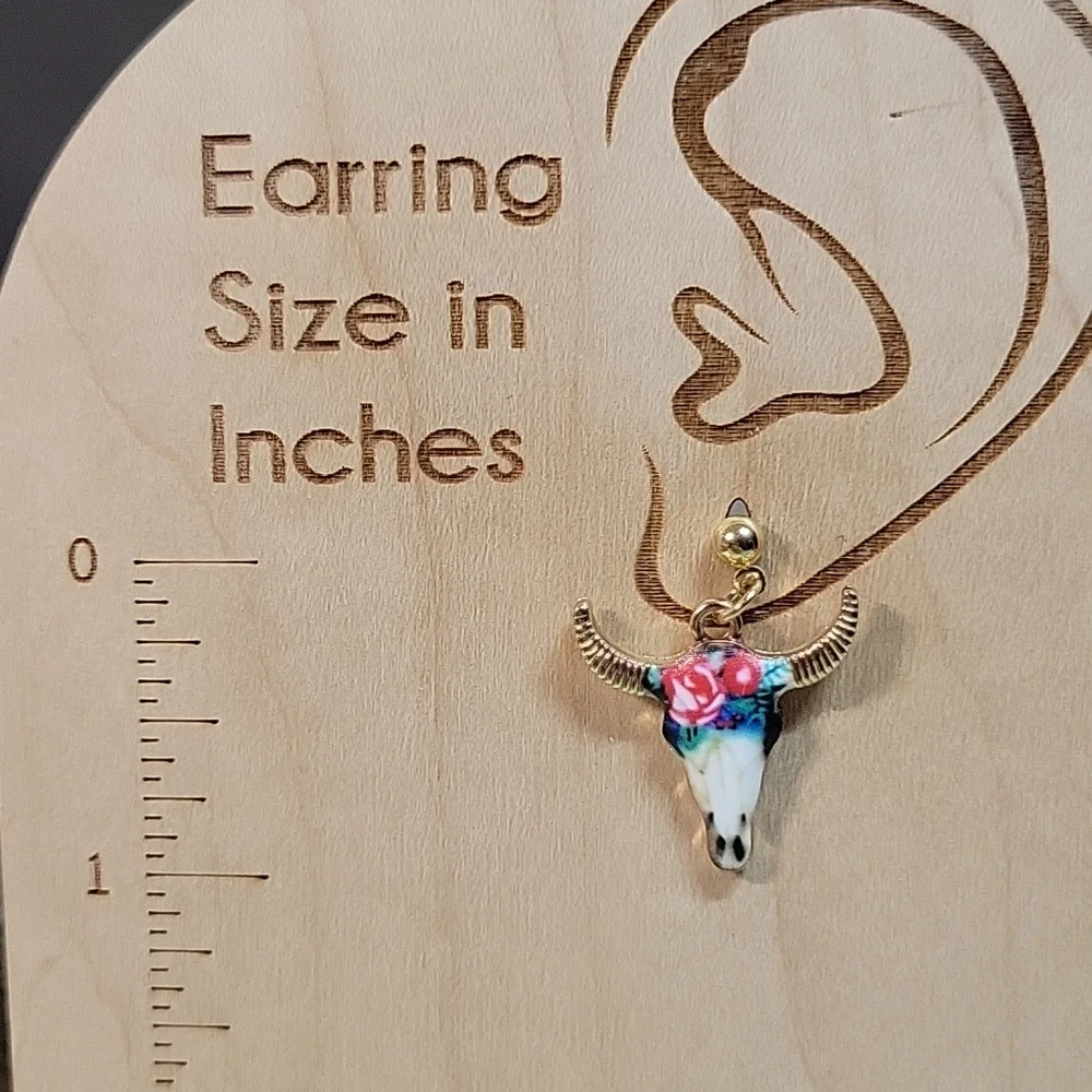Floral Longhorn Drop Earrings - Picture 3 of 6